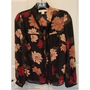 Monteau Les Angeles Juniors Shirt Size Small Floral Long Sleeve
